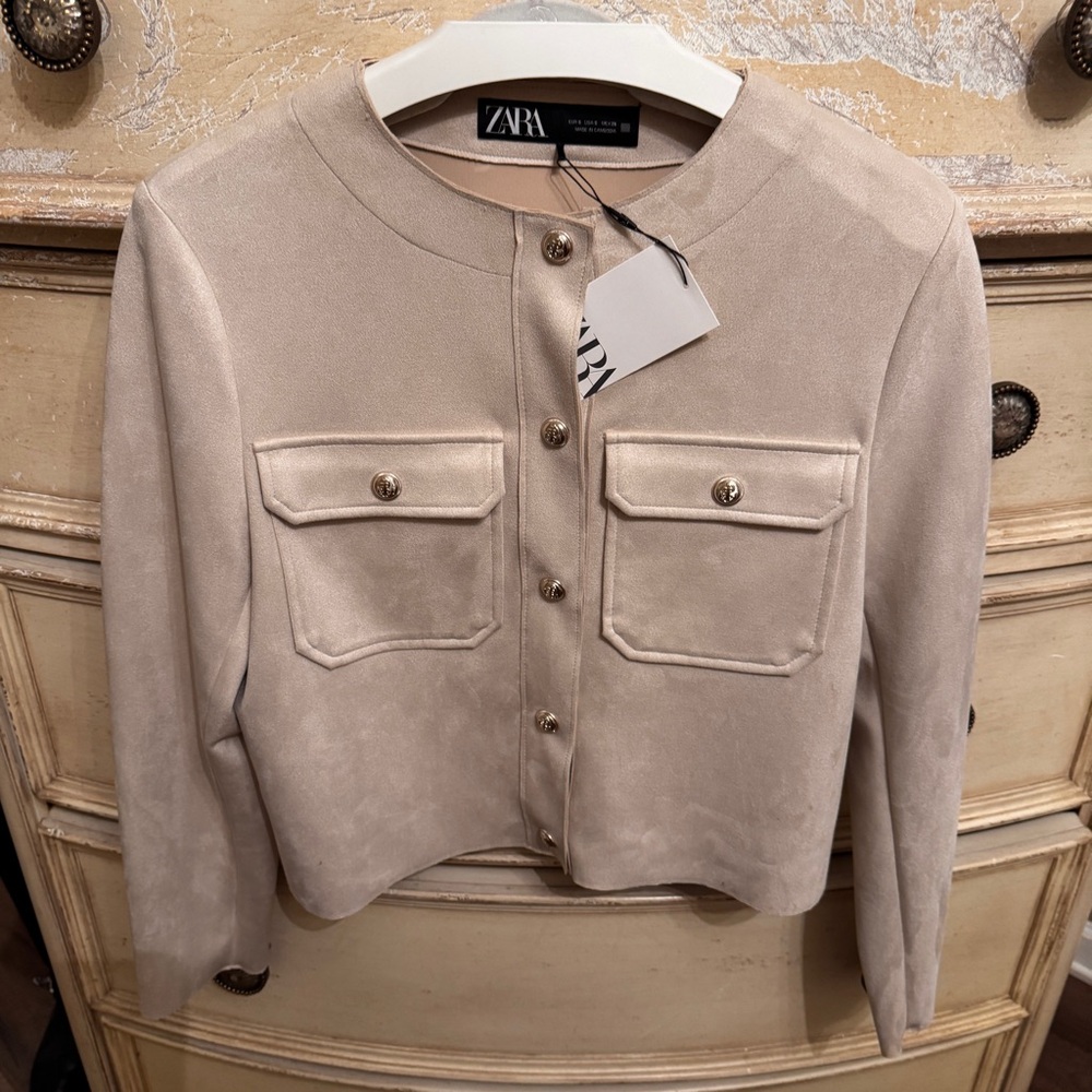 Zara Tan Blazer Modern Cropped Design